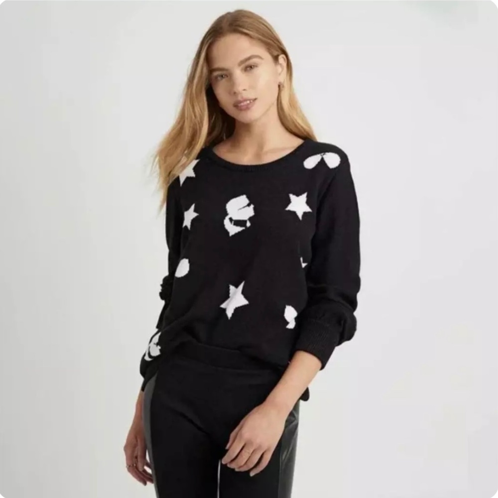 KARL LAGERFELD Star Intarsia Motif Sweater Black White Size S